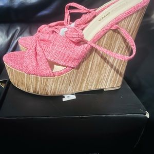 Fashion Nova Pink Wrap Up Wedges 7.5 - Women’s